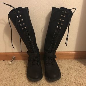 Black lace up tall boots